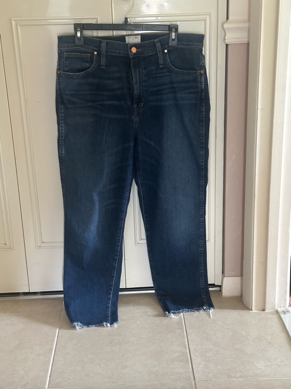 Caslon Dark Blue Cropped Frayed-Hem Jeans